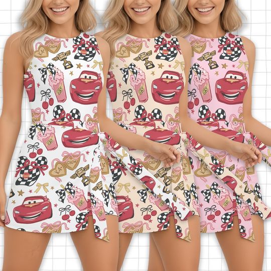 Disney Car Tennis Dress Skirt, McQueen Mater Doc Hudson Sally Carrera Birthday Family Dress