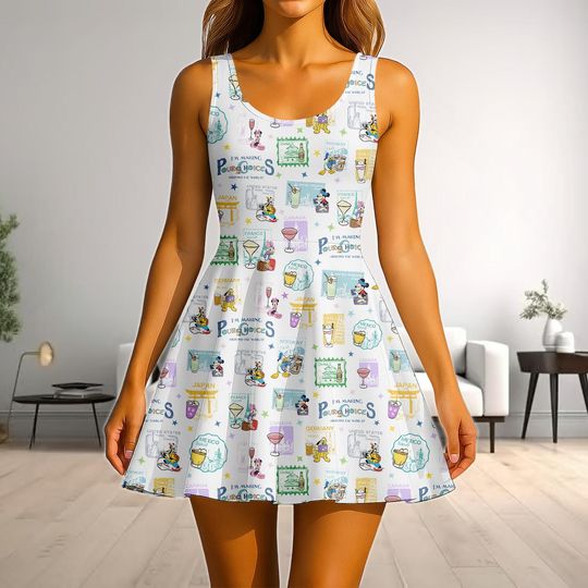 Discover Disney Epcot Mickey & Friends Skater Dress, I'm Making Pour Choices Around The World Women Dress, WDW Disney 2026 Trip Dress Gift
