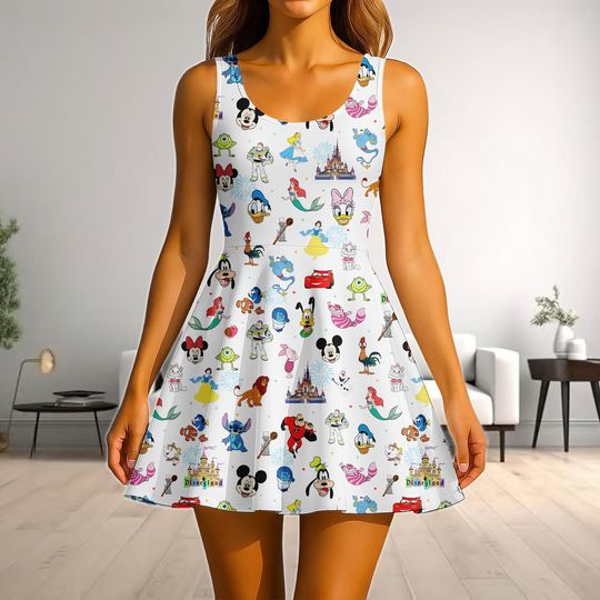Disneyland Full Character Skater Dress, Disneyland The Original Dress, Mickey Minnie Stitch Pooh Women Dress, Disneyland Dress Gift