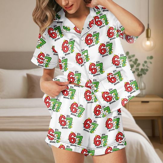 Discover Six Seven Christmas Short Pajamas, Festive Number Pajama Set, Six Seven Meme Matching Pajamas Set, Family Christmas Gift