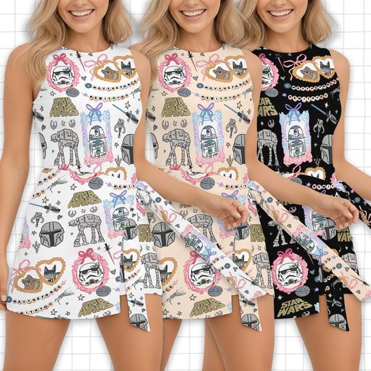 Discover Coquette Disney Star Wars Tennis Dress Skirt,Bow Aesthetic R2D2 ATAT Ewok Tennis Dress Skirt, Kawaii Galaxy