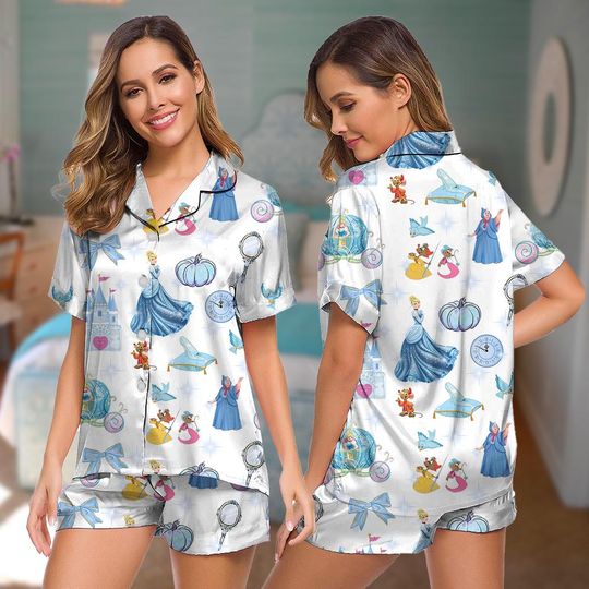 Discover Cinde Pajama Set, Disney Princess Sleepwear, Fairy Tale Castle Pajamas, Couples Matching Pajamas, Cute Cartoon Nightwear Gift for Fans