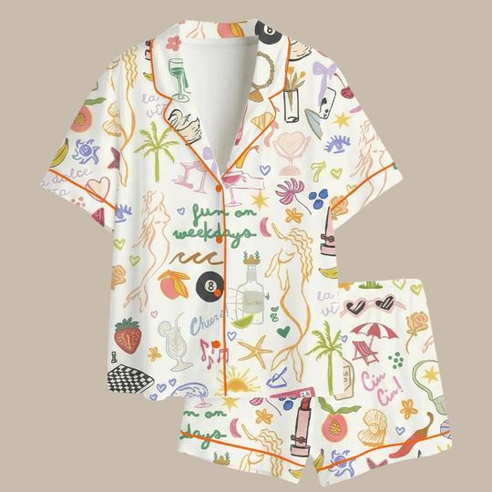 Discover Pajama Set | Summer Beach Print Loungewear, Coastal Sleepwear