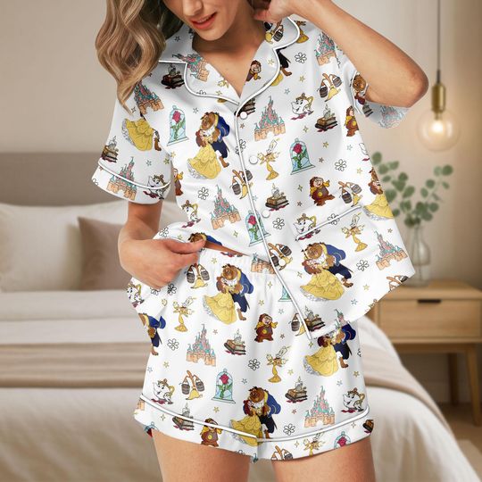 Disney Beauty and the Beast Pajama Set, Disney Princess Belle Sleepwear, Disney Princess Pajama, Disney World Trip Pjs Gift