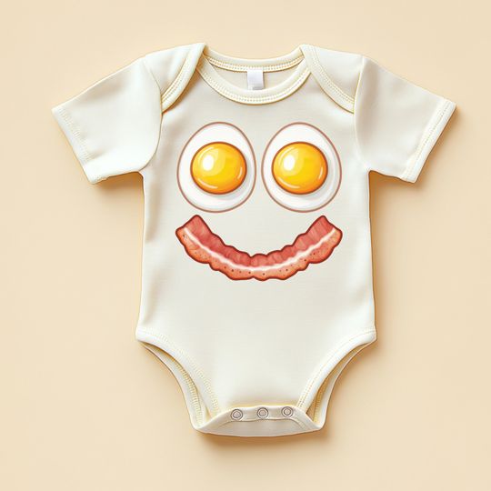 Discover Smiley Bacon & Eggs Baby Bodysuit, Funny Breakfast Face Baby Outfit