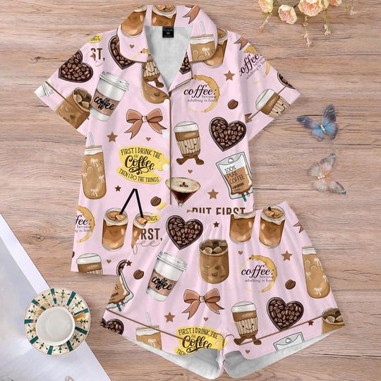 Discover Coffee Print Pajama Set  Women's Loungewear