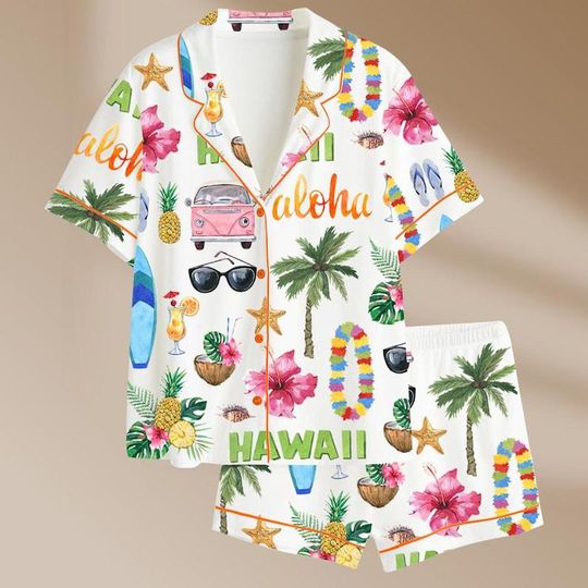 Discover Women's Hawaii Travel Short,Long Sleeve Pajama Set