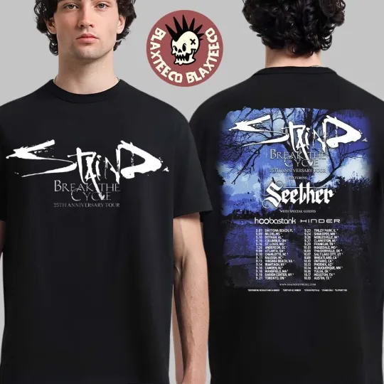 Discover Staind Break The Cycle 25th Anniversary Tour North America City Dates T-Shirt