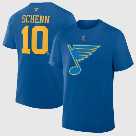 Discover St. Louis Blue Schenn Name And Number Tee - Blue Size S-5XL Reprint