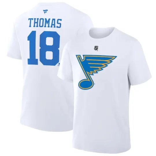 Discover St. Louis Blue Thomas Name And Number Tee - White Size S-5XL Reprint