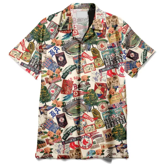 Boston Red Sox Tropical Hawaiian Shirt with Bats and Stadium Design