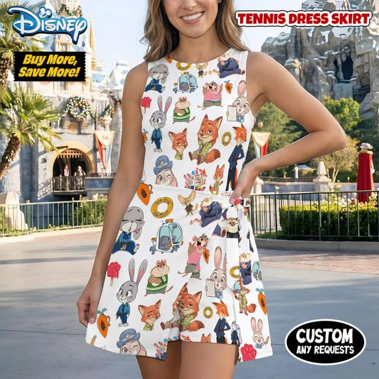 Discover Zootopia Nick Wilde and Judy Hopps Tennis Dress Skirt, Disney Zootopia Athletic Wear, Disney World Vacation Outfit