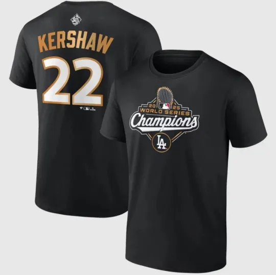 Discover Kershaw Dodgers 2025 World Series Champions Name Number T-Shirt Reprint