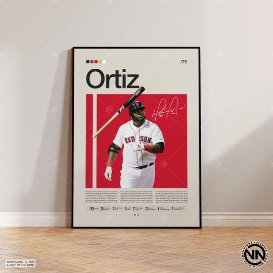 David Ortiz Poster, Boston Red Sox Poster, Baseball Prints, Sports Poster, Baseball Player Gift, Baseball Wall Art, Sports Bedroom Posters