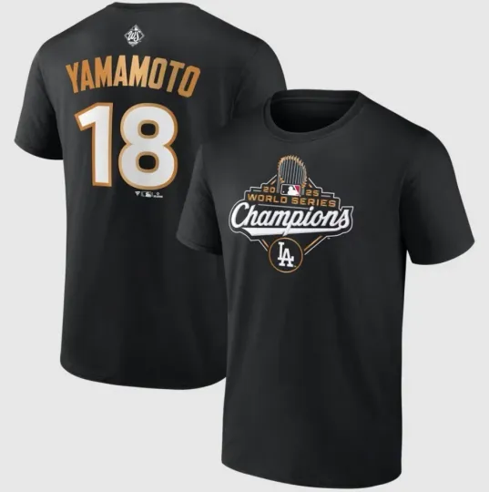 Yamamoto Dodgerss 2025 World Series Champions Name Number T-Shirt - Black