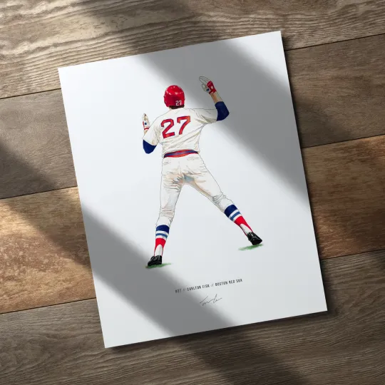 Discover Carlton Fisk Boston Red Sox Baseball Print Poster Art Illustrated Home Run