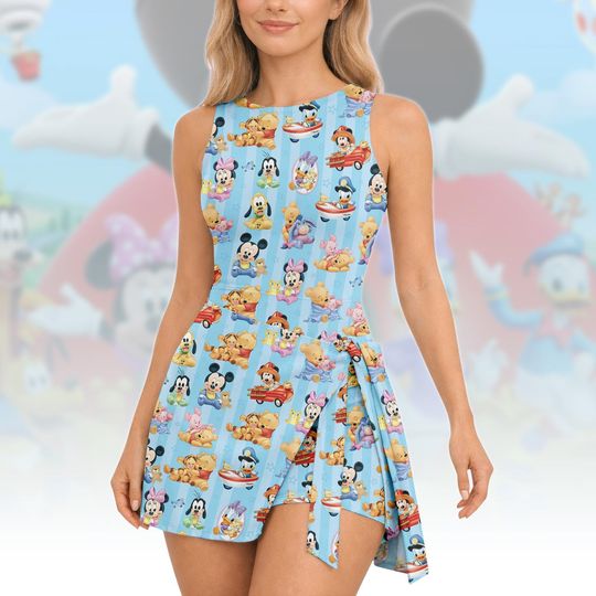 Discover Mickey Mouse Tennis Dress Skirt, Disney Dress For Woman, Cartoon Rompers, Minnie Sleeveless Wrap Skirt, Birthday Gift