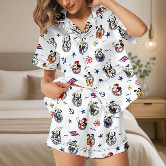 Discover Disney Cruise 2026 Pjs Set, Mickey Minnie Donald Pajama Set, Disney Pjs, Nautical Cartoon Sleepwear, Matching Disney Pajamas