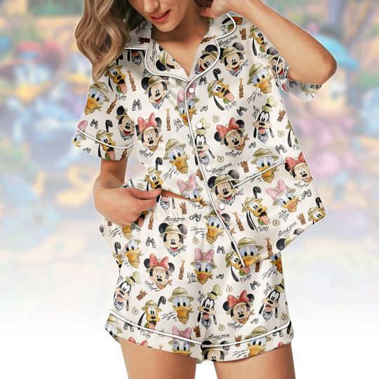 Discover Disney Vacation Short PJs, Mickey and Friends Safari Theme Pajamas, Animal Kingdom Pyjama Set, Disney Women Sleepwear Gift