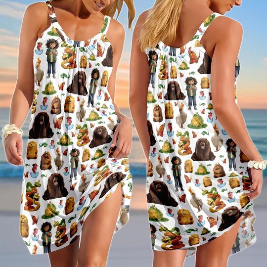 Discover Disney Pixar Hoppers Sling Summer Dress, Hoppers Tom Lizard Mabel Ellen Bear Women Dress, Disneyland Trip 2026 Sleeveless Dress