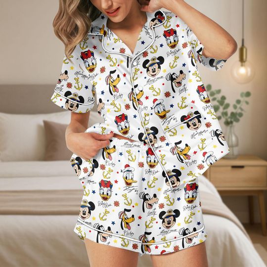 Discover Disney Character Signatures Cruise Pajamas Set, Mickey and Friends Sleepwear, Disney Cruise Trip Pjs, Disneyland Cruise Trip Pjs