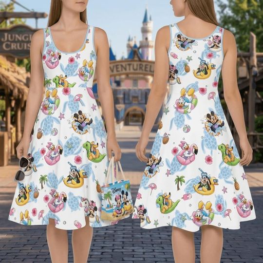 Discover Disney Summer Knee-Length Dress, Mickey And Friends Dress, Disneyland Trip 2026 Dress