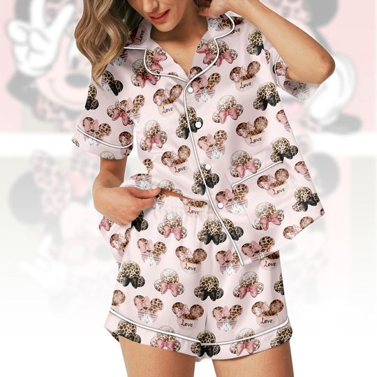 Discover Disney World Short PJs, Minnie Mouse Pajamas, Mickey Minnie Matching Pjm, Disney Button Pyjama, Gift For Disney Fans