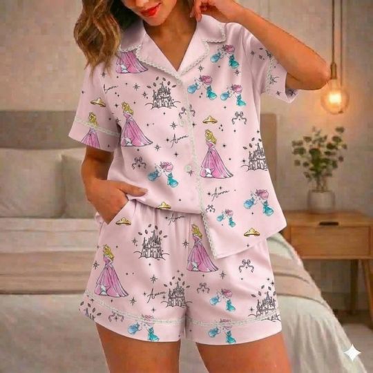 Discover Disney Princess Stin Pajamas Set,Disney Princess Pajamas, Watercolor Princess Sleepwear, Disney Princess Loungewear