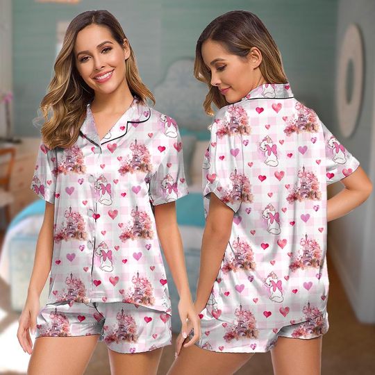 Discover Marie Aristocats Pajama Set, Disney Cat Couple Pajamas, Cute Pink Heart Marie Sleepwear, Matching His and Hers Nightwear, Valentine Gift
