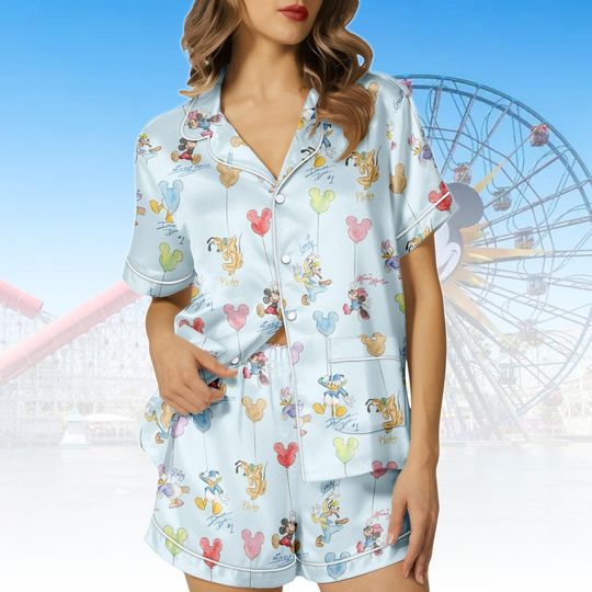 Discover Mickey And Friends Short Pajamas, Disney Squad Sleepwear Set, Classic Mickey Mouse Silk Pajamas, Magical Disney Trip Fan Gift