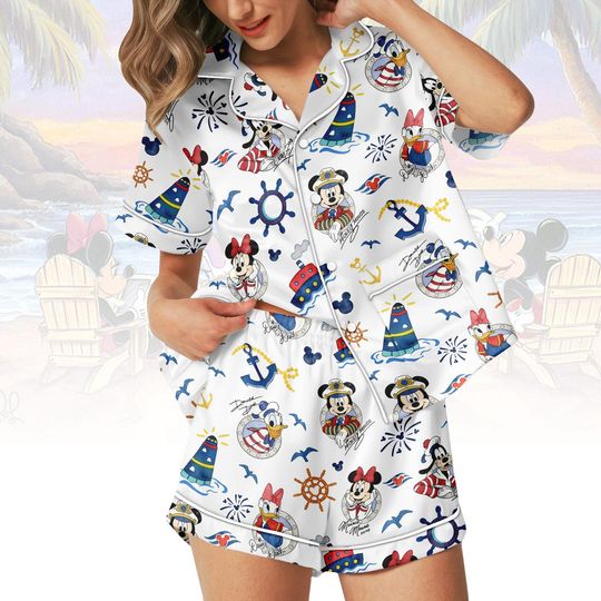Discover Disney Nautical Short PJs Set, Nautical Pajamas, Cartoon Short Pajama Set, Mickey Pyjama, Gift for Disney Fan