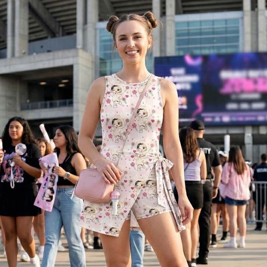 Discover Pale Pink Mascot Tennis Dress - Dubu Tofu Energy Idol Inspired Concert Outfit - Cute Gingham Chibi Skort - 2026 World Tour Fan Gear - Sublim