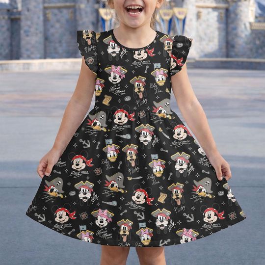 Discover Adventurous Pirate Mickey and Friends Flutter Sleeve Dress, Donald Daisy Goofy Sea Adventure Wear,Disney Cruise Line Pirate Night Dress