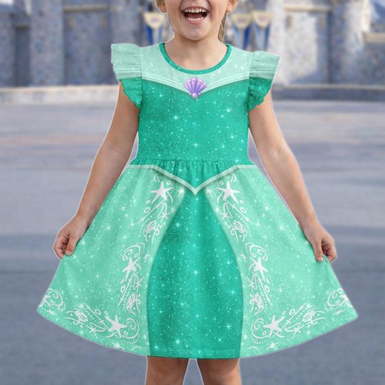 Discover Princess Ariel Dress, The Little Mermaid Flutter Sleeve Dress, Disney Princess 2026 Ruffle Dress, Birthday Girl Gift, Disneybound Dress