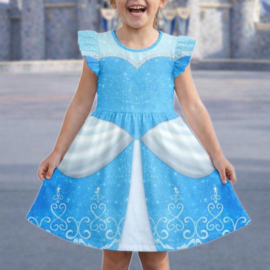 Discover Princess Cinde Dress, Disney Blue Princess Flutter Sleeve Dress, Disneybound 2026 Ruffle Dress, Baby Princess Costume Gift For Her