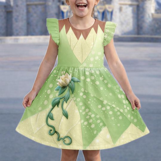 Discover Tiana Princess Dress, Princess And The Frog Flutter Sleeve Dress, Disneybound 2026 Ruffle Dress, Birthday Girl Gift For Her,Disney Trip