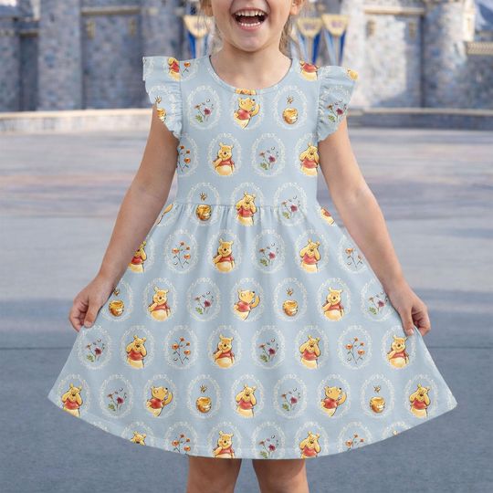 Pooh Flutter Sleeve Dress, Disney Winnie The Pooh Ruffle Dress, Magic Kingdom Dress, Birthday Girl Gift,Disneyworld Costume, Disneyland