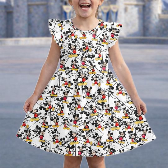 Discover Mickey Mouse Flutter Sleeve Dress, Disney Mickey Ruffle Dress, Magic Kingdom Dress, Birthday Girl Gift, Disneyworld Costume, Disneyland