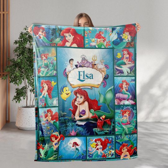 Discover Personalized Name Disney The Little Mermaid Blanket, Custom Ariel Princess Blanket, Disney Princess Birthday Gift, Girls Christmas Blanket