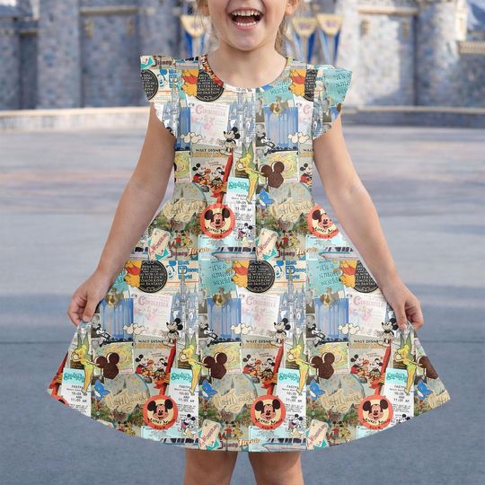 Discover Vintage Disney Mickey And Friends Dress, Disneyworld Outfits, Disneyland Costume, Flutter Sleeve Dress, Girls Summer Dress, Disneybound