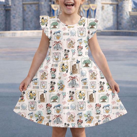 Vintage Mickey Disneyworld Flutter Sleeve Dress, Retro Mickey And Friends Women Dress, Walt Disneyworld, Disney Trip, Disney Vacation