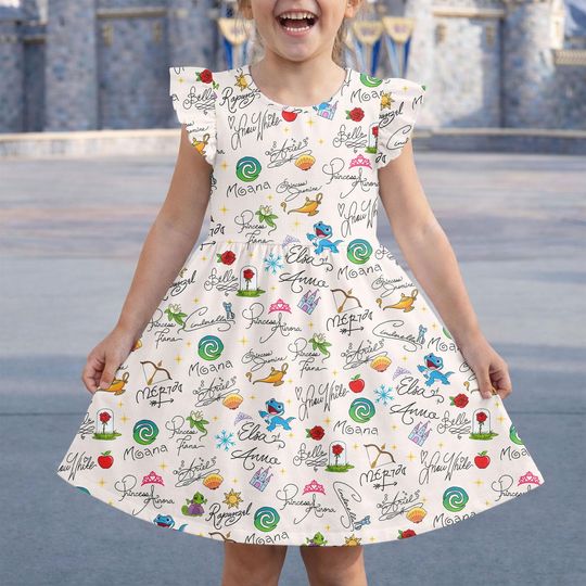 Disney Princess Flutter Sleeve Dress, Watercolor Magic Castle Princess Dress, Disney Princess Signature Dress, Disneyland Family Trip