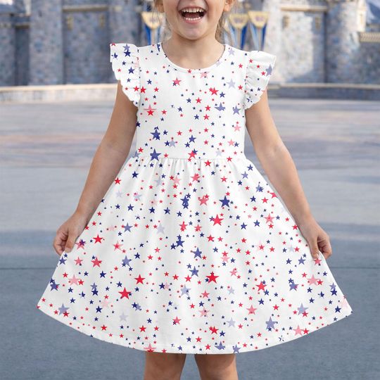 Discover Usa Star Dress, Vintage America 2026 Flutter Sleeve Dress, Patriotic Dress, Independence Day Outfits, 4Th Of July Gift