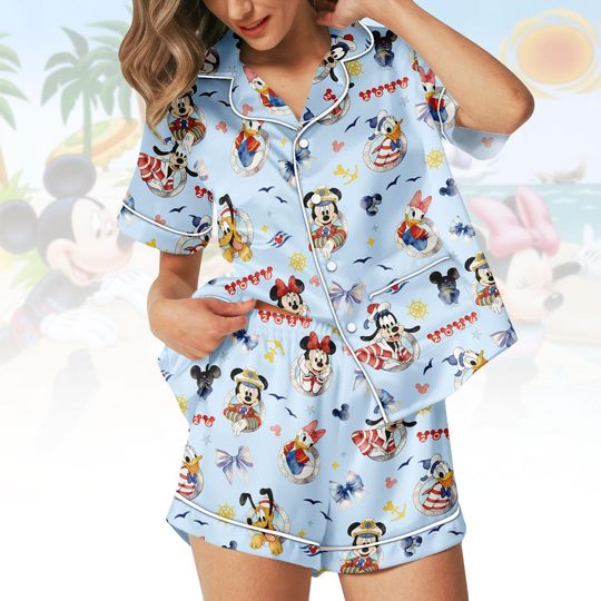 Discover Disney Cruise Satin PJs, Mickey & Friends Cruise Satin Pajamas, Minnie Mouse Cruise Pyjama Set, Gift For Disney Fans