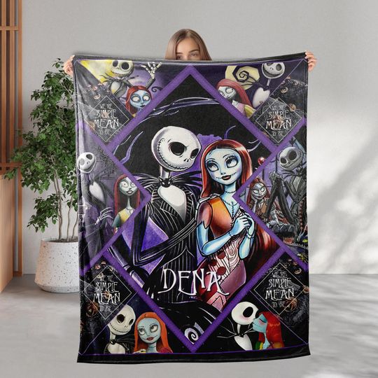 Discover Personalized Name Jack Skellington And Sally Blanket, The Nightmare Before Christmas Blanket Gift, Halloween Blanket Gifts