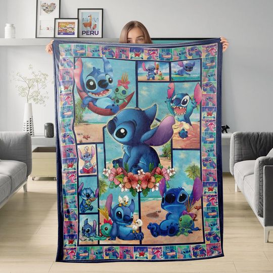 Discover Disney Stitch Hawai Blanket, Disney Lilo & Stitch Blanket, Stitch Blue Alien Blanket, Stitch Fleece Blanket, Disney Stitch Quilt