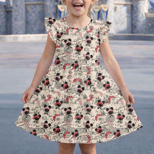 Mickey and Friends Pirate Dress, Disney Pirate Night Cruise Outfits, Pirate Mickey Costume, Disney Vacation 2026 Flutter Sleeve Dress