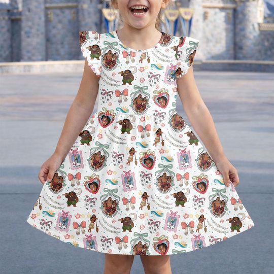 Disney Moana Coquette Bows Dress, Maui Moana Hei Hei and Pua Outfit, Disney Costume, Disney Girl Flutter Sleeve Dress, Princess Gift