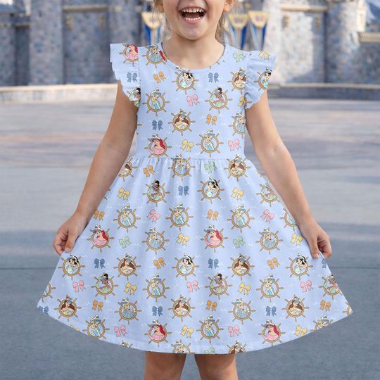 Discover Disney Princess Cruise Dress, Disneyland Wear, Disney Girls Trip Outfit, Disneyworld Rapunzel Belle Cinde Flutter Sleeve Dress