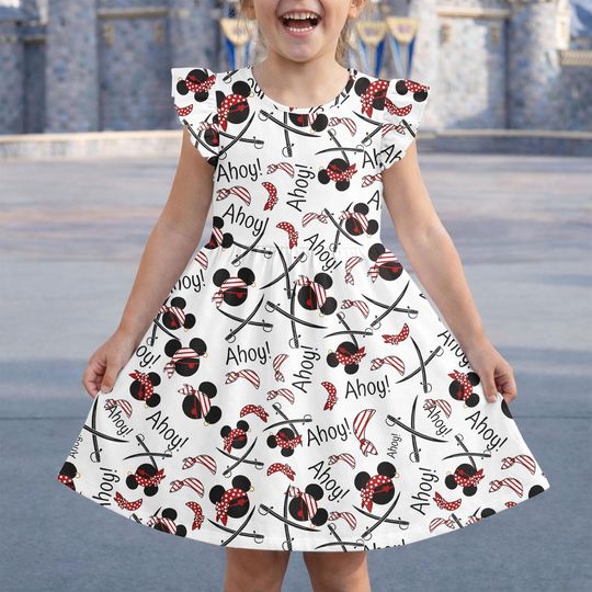 Discover Mickey And Friends Disney Cruise Line Dress, Mickey Cruise Outfit, Summer Beach Costume, Disneyland Vacation Wear, Flutter Sleeve Dress